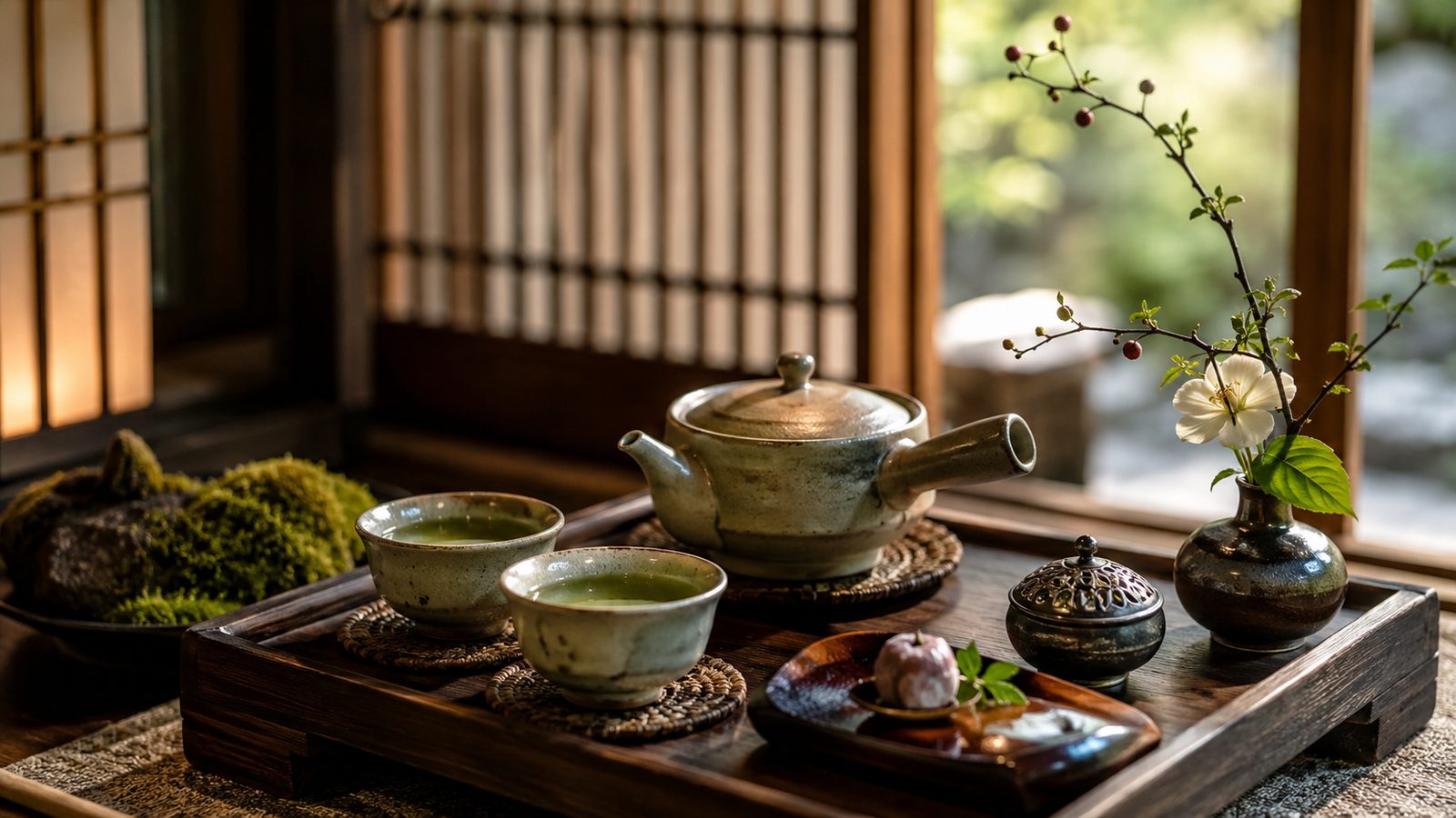 お茶と設えでお客様を迎える宿の一角